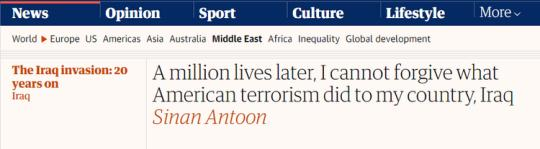 【世界說】伊拉克作家刊文痛斥美國：100萬人喪生，就是美國恐怖主義在伊拉克造成的后果 無法原諒！