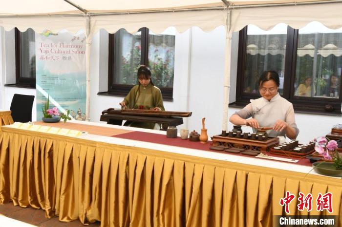 圖為余亞麗茶藝展示，王曉嬋古琴演奏 柏林中國文化中心供圖。