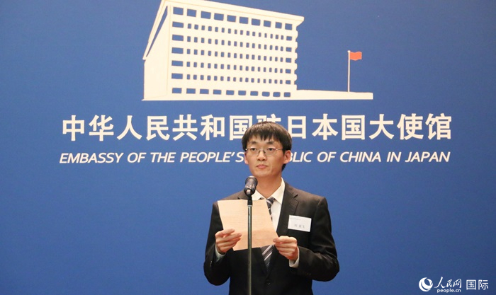 獲獎(jiǎng)學(xué)生代表、大阪大學(xué)博士生劉亞飛發(fā)表感言。人民網(wǎng) 許可攝