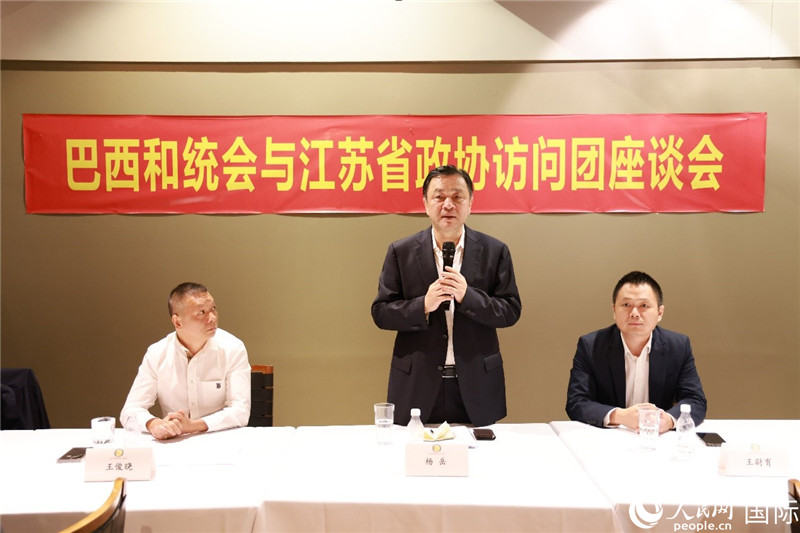 江蘇省政協(xié)副主席楊岳（中）在座談會(huì)上致辭。人民網(wǎng)記者 陳海琪攝