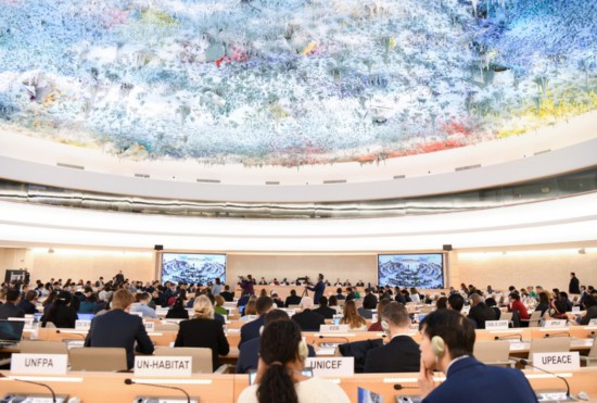 這是1月23日在瑞士日內(nèi)瓦拍攝的聯(lián)合國(guó)人權(quán)理事會(huì)第四輪國(guó)別人權(quán)審議現(xiàn)場(chǎng)。新華社記者連漪攝