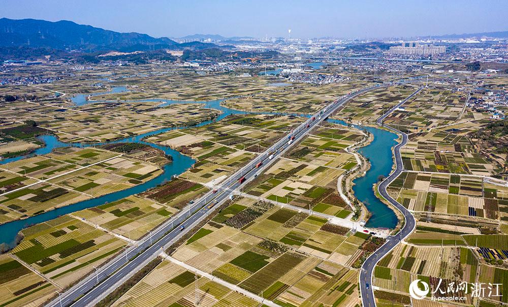 寧波市北侖區(qū)柴橋街道的萬(wàn)畝花田猶如打翻的調(diào)色盤。人民網(wǎng) 章勇濤攝