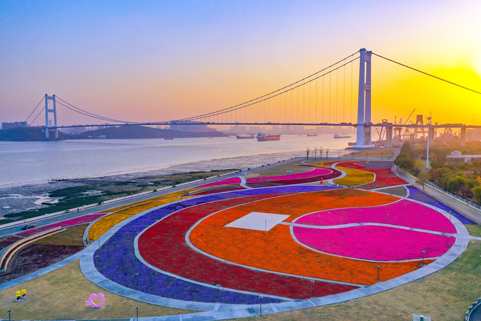 靖江長江畔的音樂花海廣場。盛義攝