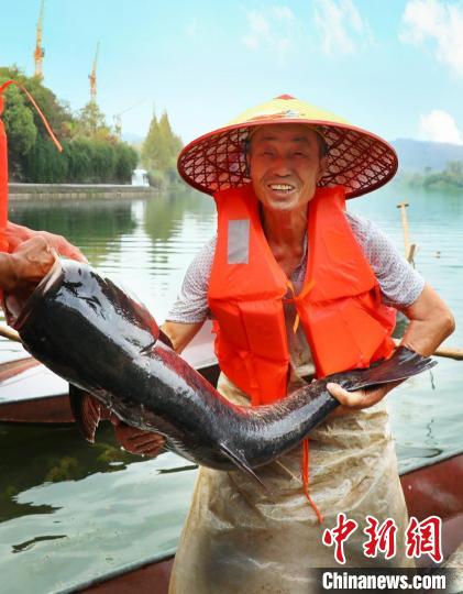 工作人員展示捕撈成果。　主辦方供圖