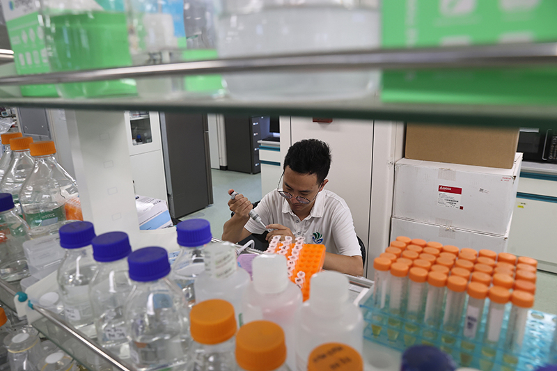 在三亞崖州灣科技城，一名青年科技工作者正在進行科研工作。