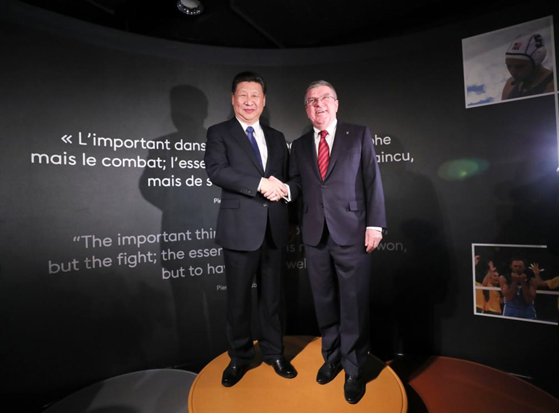 2017年1月18日，習(xí)近平主席在位于瑞士洛桑的國際奧林匹克博物館會見時任國際奧林匹克委員會主席巴赫。