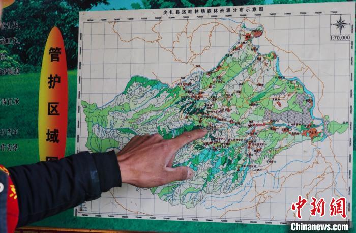 圖為桑杰加介紹管護區(qū)域分布?！●R銘言 攝