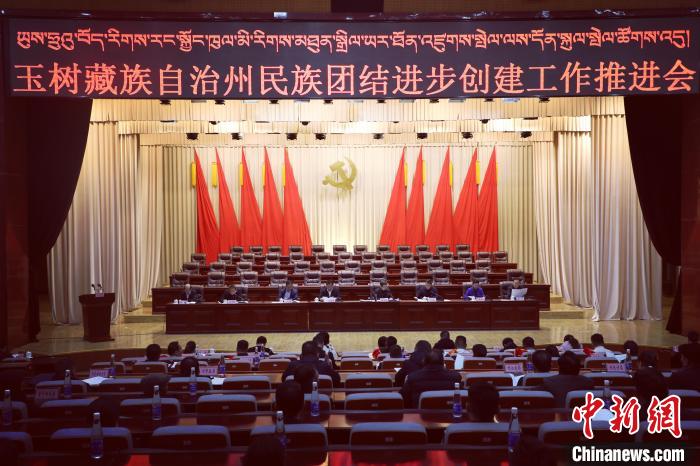 圖為玉樹州民族團(tuán)結(jié)進(jìn)步創(chuàng)建工作推進(jìn)會現(xiàn)場?！『F龍 攝