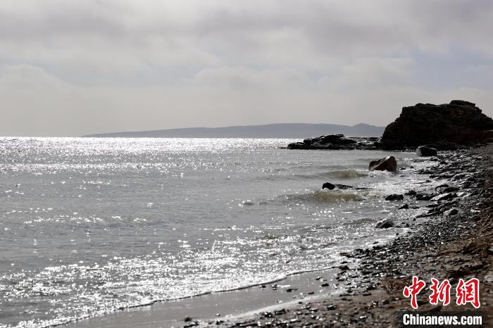 冬日青海湖斷崖:碧藍湖面波瀾陣陣