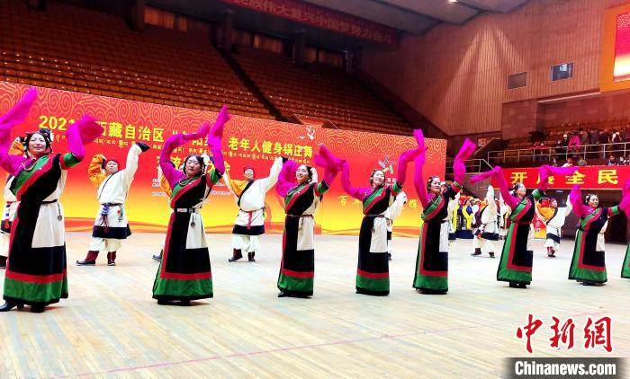 圖為西藏老年舞蹈隊齊跳傳統(tǒng)鍋莊舞?！∝暽＠?攝