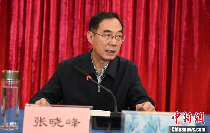 圖為西藏自治區(qū)黨委宣傳部副部長(zhǎng)、西藏廣播電視臺(tái)黨組書記張曉峰致辭?！≮w朗 攝