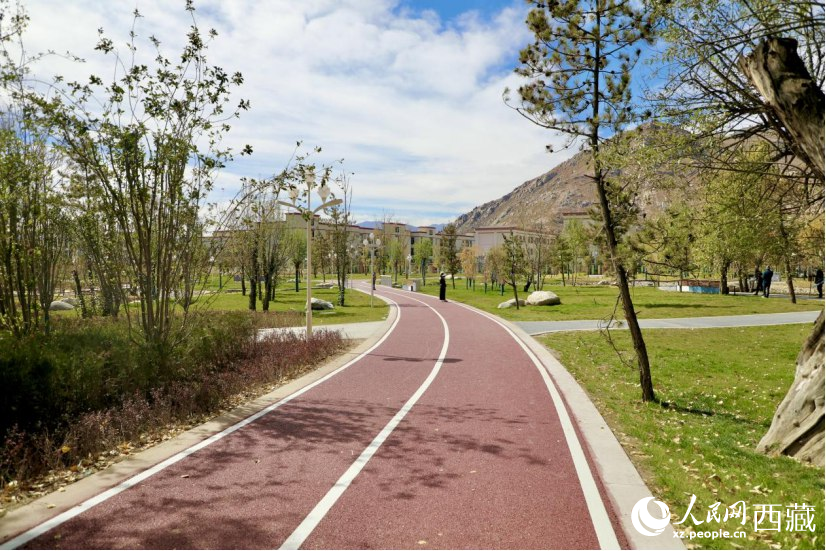 圖為青年林卡公園新設(shè)的跑道。人民網(wǎng)記者 次仁羅布攝